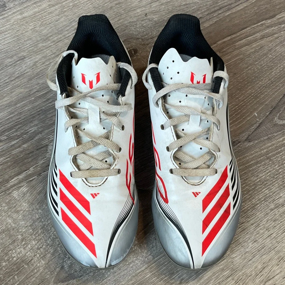Adidas Kids F50 Messi Soccer Cleats White Silver Red JP7457 Size 4Y